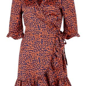 Petite Satin leopard print ruffle wrap